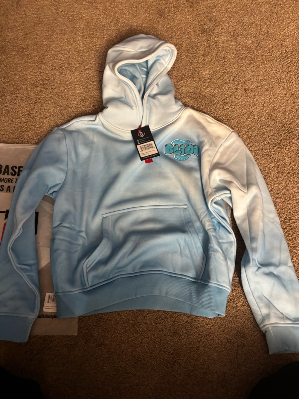 Baseball Lifestyle 101 youth large Cotton Candy Hoodie in Blue NWT